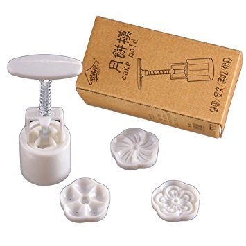 Benran Traditional Mid-autumn Festival DIY Decoration Hand Press Moon Cake Cutter Mold Set (Flower Stamp of 3 50g)