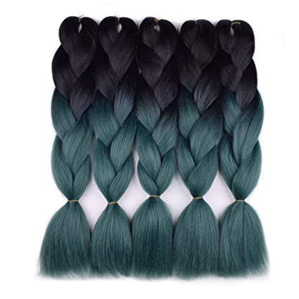 Jumbo Braiding Hair Kanekalon 5pcs/lot (black/dark green) Jumbo Braid Hair Extension Ombre Colors