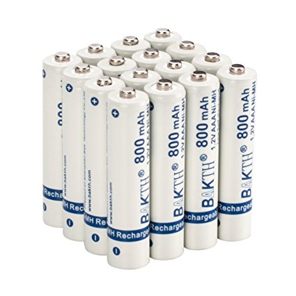 BAKTH 800mAh 1.2V AAA High Performance NiMH Cycle Low Self-Discharge Rechargeable Batteries for Household Devices (16 Pack)