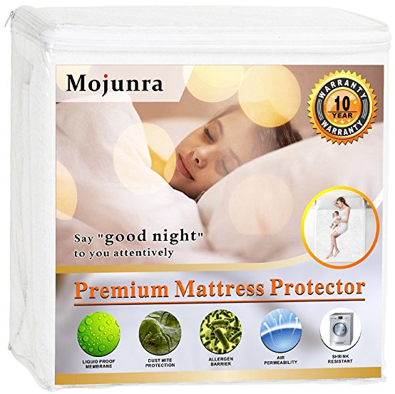 Mojunra Hypoallergenic Waterproof Mattress Protector breathable Fitted Sheet Dust Mite & Bed Bug Protection Mattress Pad Cover Encasements with Deep Pocket (Full)