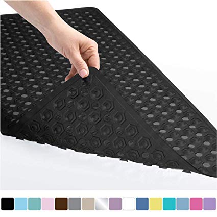 GORILLA GRIP Original Patented Bath, Shower, Tub Mat (35x16) Washable, Antibacterial, BPA, Latex, Phthalate Free, Bathtub Mats with Drain Holes, Suction Cups, XL Size Bathroom Mats (Black Opaque)