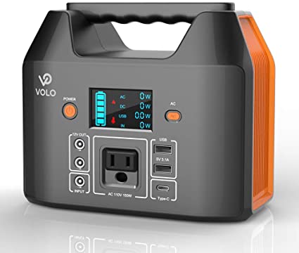 VOLO 150W Portable Power Station, 177Wh(48000mAh3.7V) Camping Lithium Battery Pack with 1AC 110V/ 2DC 12V/ 1QC3.0 USB-C/ 2USB/ Flashlight, Emergency Battery Pack Supply for Outdoor Camping Family