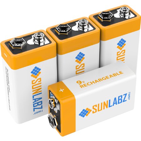 SunLabz 9V Rechargeable Batteries Ultra-Efficient NiCd, 120 mAh, 4 Pack