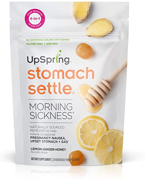 UpSpring Stomach Settle Drops for Morning Sickness. Nausea Relief Drops with Ginger, Lemon, Spearmint, and B6. Individually Wrapped Drops, 28 Ct