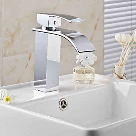 Aquafaucet Square Waterfall Bathroom Sink Basin Mixer Tap Faucet ,Chrome Plated