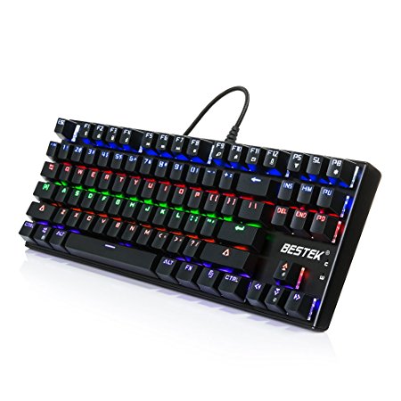 Gaming Keyboard, BESTEK Chroma Backlit Clicky Mechanical Keyboard with Blue Switch, 87 Anti-ghosting Keys