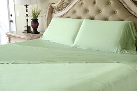 King 100% 4 Pc Bamboo Bed Sheet Set (Sage Green)