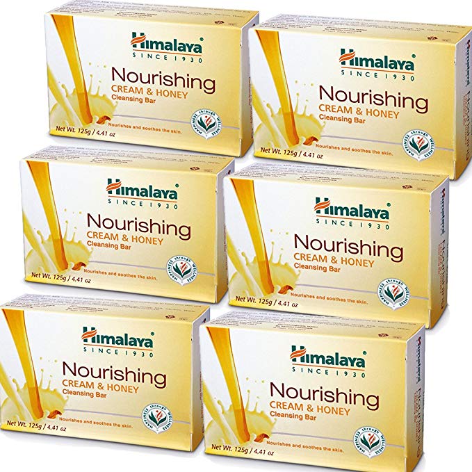 Himalaya Nourishing Cream & Honey Cleansing Bar (6 Pack), Body Soap for Soft and Smooth Skin, 4.41 oz, (125 g)