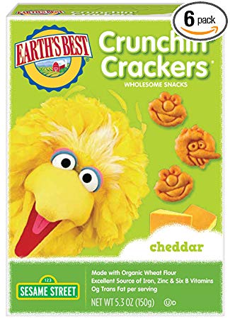 Earth's Best Organic Sesame Street Toddler Crunchin' Crackers, Cheddar, 5.3 oz. Box (Pack of 6)