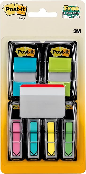 Post-it Flags and Arrow Flags Value Pack, Brights, 1 in and 1.7 in Wide, 196/Dispenser Plus Free Post-it Tabs (680-BBBGA4VA)