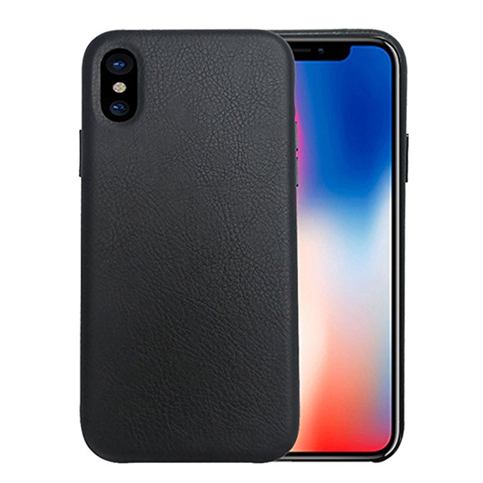 Soft iPhone X Phone Case Leather/TPU, Gulee Premium Leather Flexible Back Cover Silicone Hybrid Phone Cover Case for iPhoneX Apple, Slim Fit (Black)