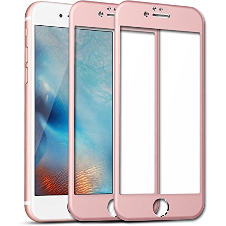 iPhone 6 6S Screen Protector, SmartLegend [2-Pack] 9H Premium HD Clear Full Coverage Tempered Glass [Rounded Edge] Screen Protector Films with Metal Frame Protection for iPhone 6/6S - Rose Gold