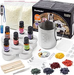 Shuttle Art Candle Making Kit, 3 LB (1.36kg) Wax Melt Making Kit, Complete Candle Making Kits for Adults with Soy Wax, 6 Fragrance Oil, 6 Colours Candle Dye, Candle Wicks, Tins, Melting Pot and More