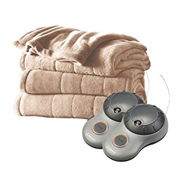Sunbeam Queen Size Heated Blanket Luxurious Velvet Plush with 2 Digital Controllers and Auto-off Feature, Sand