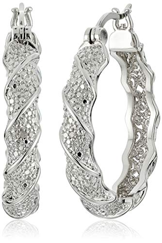 Plated Bronze Diamond Accent Twisted Hoop Earrings