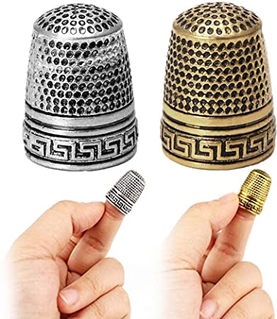 Sewing Thimble, 2 Pieces Stainless Steel Sewing Tailor Finger Protector Quilting Thimble Finger Shield Ring Fingertip Quilting Craft Accessories