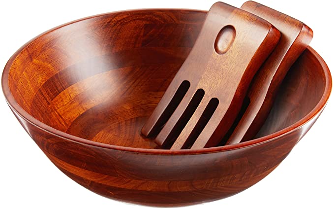 Lipper 3 Piece-Dark Cherry Salad Serving Bowl with Hands Set