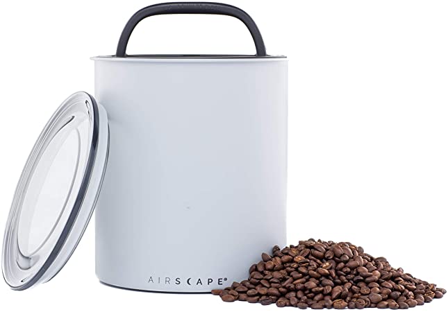 Airscape Coffee Storage Canister (2.5 lb Dry Beans) - Big Kilo Size Canister with Patented CO2 Releasing Airtight Lid Pushes Air Out to Preserve Food Freshness - Matte Finish Food Container - Ash