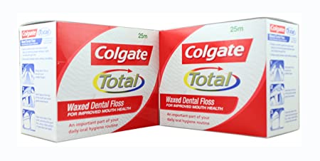 Colgate Waxed Dental Floss For Improved Mouth Health - Pack of 12 (2 Box 25Mtr. Each) Original Company Pack.