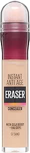 Maybelline Instant Anti Age Eraser Eye Concealer, Dark Circles and Blemish Concealer, Ultra Blendable Formula, 07 Sand