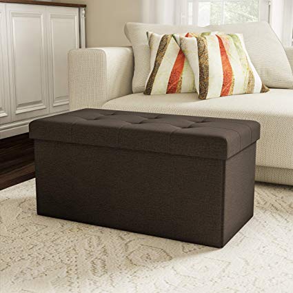 Lavish Home 80-FOTT-6 Large Folding Storage Bench Ottoman – Tufted Cube Organizer Furniture with Removable Bin for Home, Bedroom, Living Room (Brown),