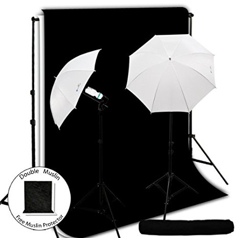 LimoStudio 400W Photography Lighting Light Kit   10' x 10' Black Muslin Backdrop Background   10' x 10' White Muslin Backdrop Background Photo Portrait Studio 33" Umbrella Continuous Lighting Kit, AGG239