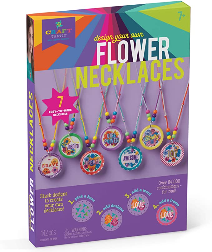 Craft-tastic – Design Your Own Flower Necklaces – Craft Kit Makes 7 Inspirational, Stackable, & Interchangeable Necklaces