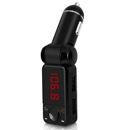 Btopllc Bluetooth Car Kit FM Transmitter Wireless Audio Receiver Adapter with 3.5mm Audio Output Cable, Dual USB Charging, suitable for Apple, HTC, LG, Samsung or other tablets/Smartphone - Black