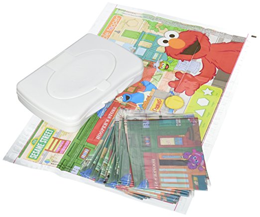 Sesame Street Table Topper Disposable Stick-on Placemats with Reusable Pop-up Travel Case, 50-Count