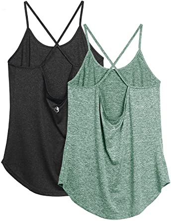 icyzone Workout Tank Tops for Women - Athletic Yoga Tops Open Back Strappy Running Shirts (Pack of 2)