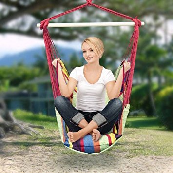 Sorbus Hanging Rope Hammock Chair Swing Seat 2 Seat Cushions Included Muti-Color