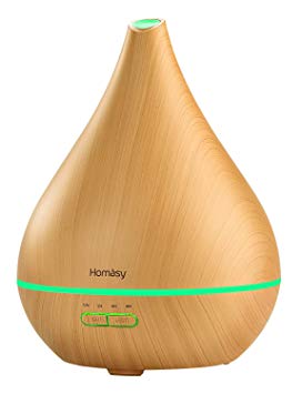 Homasy 450ml Essential Oil Diffuser, Upgraded Large Capacity Oil Diffuser with Large Mist Output, Quiet Aroma Diffuser with BPA-Free, Auto Shut-off, 4 Timer, 8 Color Lights, 10 Hours for Home Office