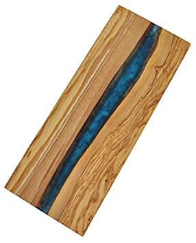 Naturally Med Olive Wood Resin Board with River of Blue Crystal Resin - 18" x 7"