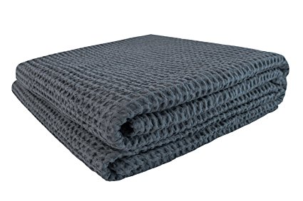 PHF Waffle Weave Blanket 100% Cotton King Size Charcoal