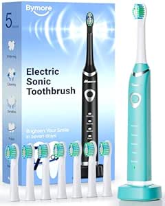 Bymore Electric Toothbrush for Adults,Travel Sonic Toothbrush with 8 Replacement Heads, Ultra Soft Rechargeable Toothbrush Portable Electric Toothbrush for Kids-Blue