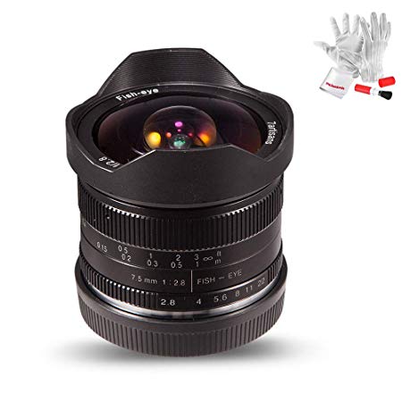 7artisans 7.5mm F2.8 APS-C Fisheye Fixed Lens for Olympus Panasonic Micro Four Thirds MFT M4/3 Cameras - Black with Protective Lens Cap, Removable Lens Hood and Carrying Bag