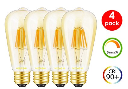 Hizashi CRI 90+ 75Watt 0-100% Dimmable ST58(ST64) Vintage LED Edison Bulb Squrriel Cage Filament Bulb Amber Tint 2200K E26 Base 75W Equivalent