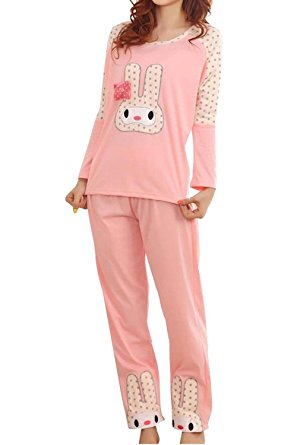 Lasher Women's Rabbit Pattern Long Sleeve Pajamas Set Cute Sleepwear Nighty