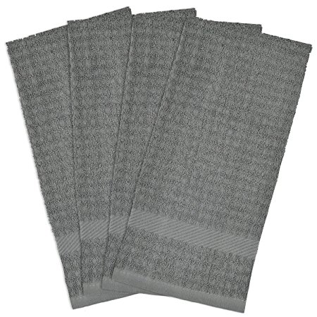DII Cotton Waffle Terry Dish Towels, 15 x 26" Set of 4, Ultra Absorbent, Heavy Duty, Drying & Cleaning Kitchen Towels-Gray