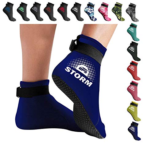 BPS Storm 'Smart Sock' Ultra Premium Water Fin Sock (Low Cut - Unisex) 3mm Neoprene Glued and Blind Stitched w/Fit Adjustment Straps for Snorkeling, Tide-Pooling and All Water and Sand Activities