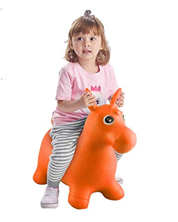 Bouncy Horse for Toddlers, Baby Bouncer Rocking, Bouncing Hopper Animals, Kids/Infant Riding Sit and Spin Toys Girl Boy, Inflatable Farm Hopping/Hoppity Hop Balls (Orange)