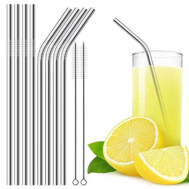 Stainless Steel Drinking Straws Set of 8 with 2 Cleaning Brushes, DLAND 10.5 inch Drinking Straw (4 Straight and 4 Bend) for 30 oz Tumbler and 20 0z Tumbler, Fit for Yeti Rtic
