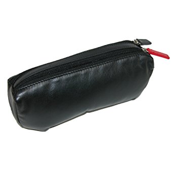 Winn Napa Leather Dual Eyeglass Case w/Soft Cleaning Cloth with Dual Color Zipper Pulls.