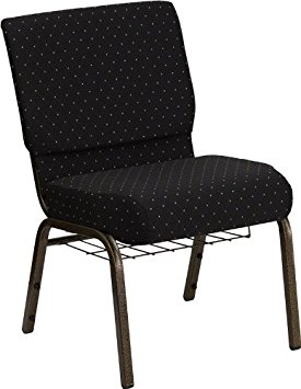 Flash Furniture FD-CH0221-4-GV-S0806-BAS-GG Hercules Series 21-Inch Extra Wide Black Dot Patterned Church Chair/Gold Vein Frame