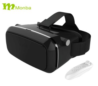 2016 new Monba black QH virtual reality headset VR Headset 3d glasses VR glasses support google cardboard work with 46 Inch Smart phones for 3D moviesgamingvirtual reality with GAMEPAD