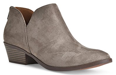 Women's Madeline Western Almond Round Toe Toe Slip on Bootie - Low Stack Heel - Zip Up - Casual Ankle Boot by LUSTHAVE