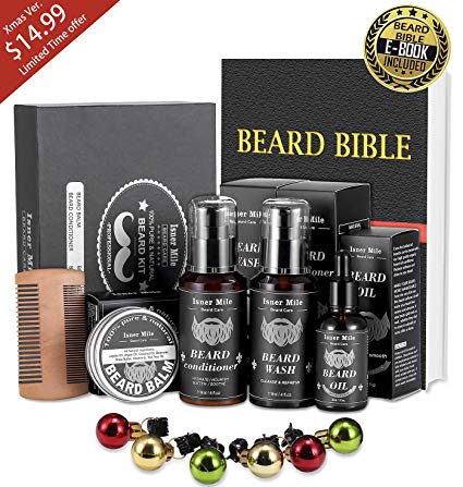 SuperDeal Beard Shampoo Wash & Conditioner, Oil, Balm Care Set Grooming kit，Perfect Christmas Gifts for Men Dad Beard Rapid Growth and Thickening, Beard Ornaments, Mustache Comb Bonus are Included