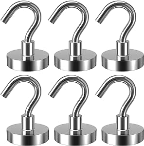 Lictin 6 Pack Magnetic Hooks, 80lb  Extra Strong Magnet with Hook for Fridge, Heavy Duty Cruise Hook for Ceiling, Small Magnetic Holder (Sliver, 6PCS)