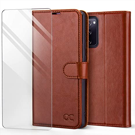 OCASE Compatible with Samsung Galaxy S20 FE 5G Case with Card Holders, PU Leather Flip Wallet Case [TPU Inner Case][Stand][Tempered Glass Screen Protector] Protective Phone Cover 6.5 Inch (Brown)