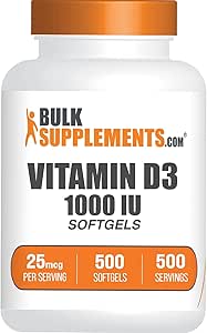 BulkSupplements.com Vitamin D3 1000IU Softgels - Cholecalciferol, D3 Supplement, Vitamin D 1000 IU - 1 Vitamin D3 Softgel (25mcg of Vitamin D) per Serving, 500 Count (Pack of 1)